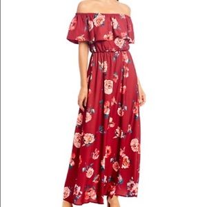 Sugarlip floral ruffle off the shoulder maxi dress
